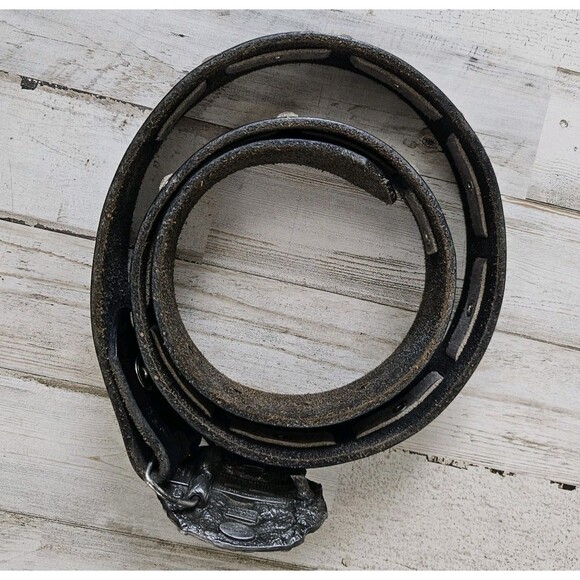 Harley Davidson Black Leather Belt 1989 Silver Heart Womens Buckle Size 34 - Picture 4 of 8